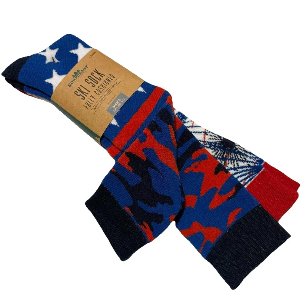Lot Of 6 Pairs Ski Socks Mens Womens‎ Size L Fully Cushioned Blue/Red Unisex NEW